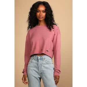Lulus Times Are Changing Dusty Rose Distressed Cropped Sweatshirt Pink - Size S